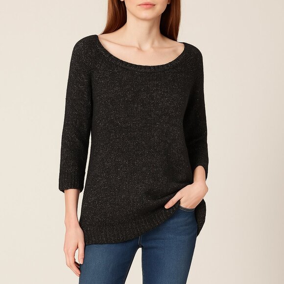 Worthington Black Silver Metallic Knit Sweater Size Large Sparkle Holiday Cozy - Picture 1 of 6